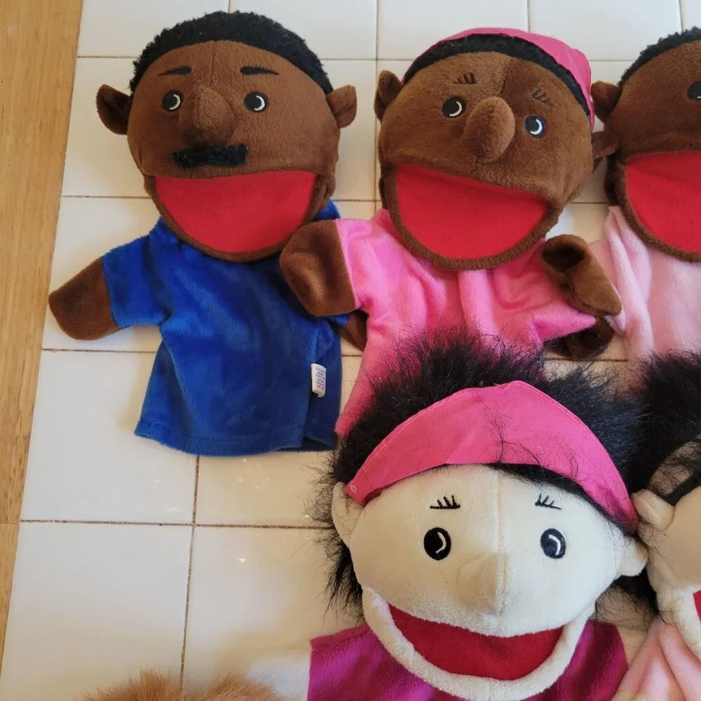 Family Bigmouth Puppets Set Caucasian African American Asian Plush‎ Storytelling